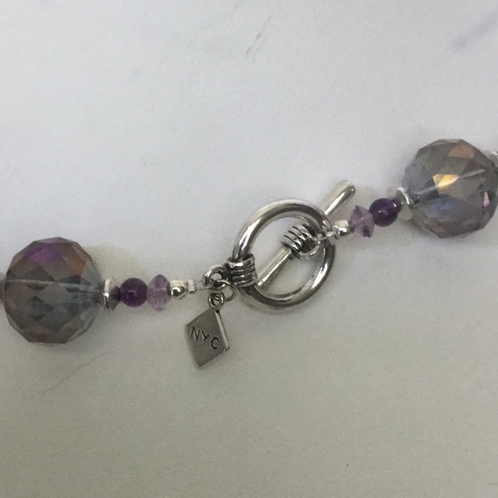 Vtg.20”NecklaceW/AmethystBarrel Beads&GlassCrystal - Picture 6 of 6